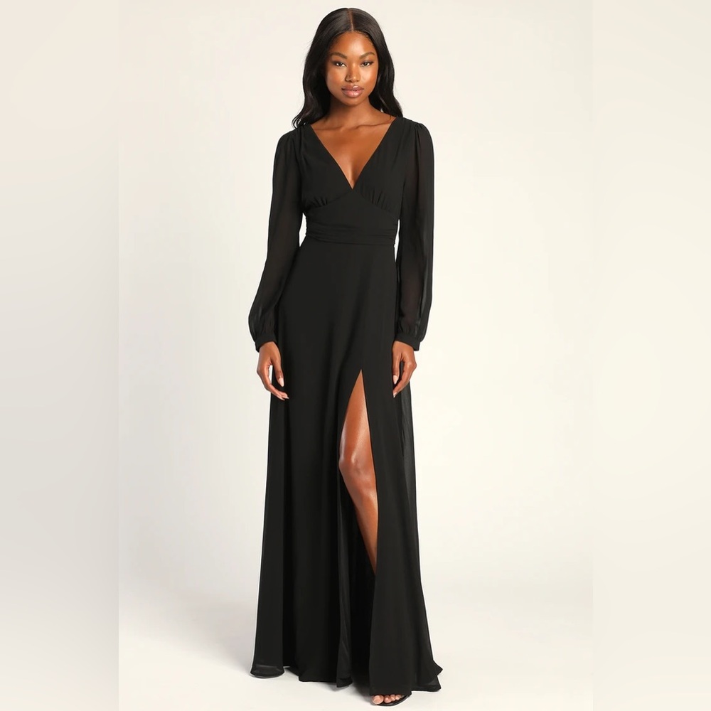 Lulus Love You So Black Long Sleeve Maxi Dress